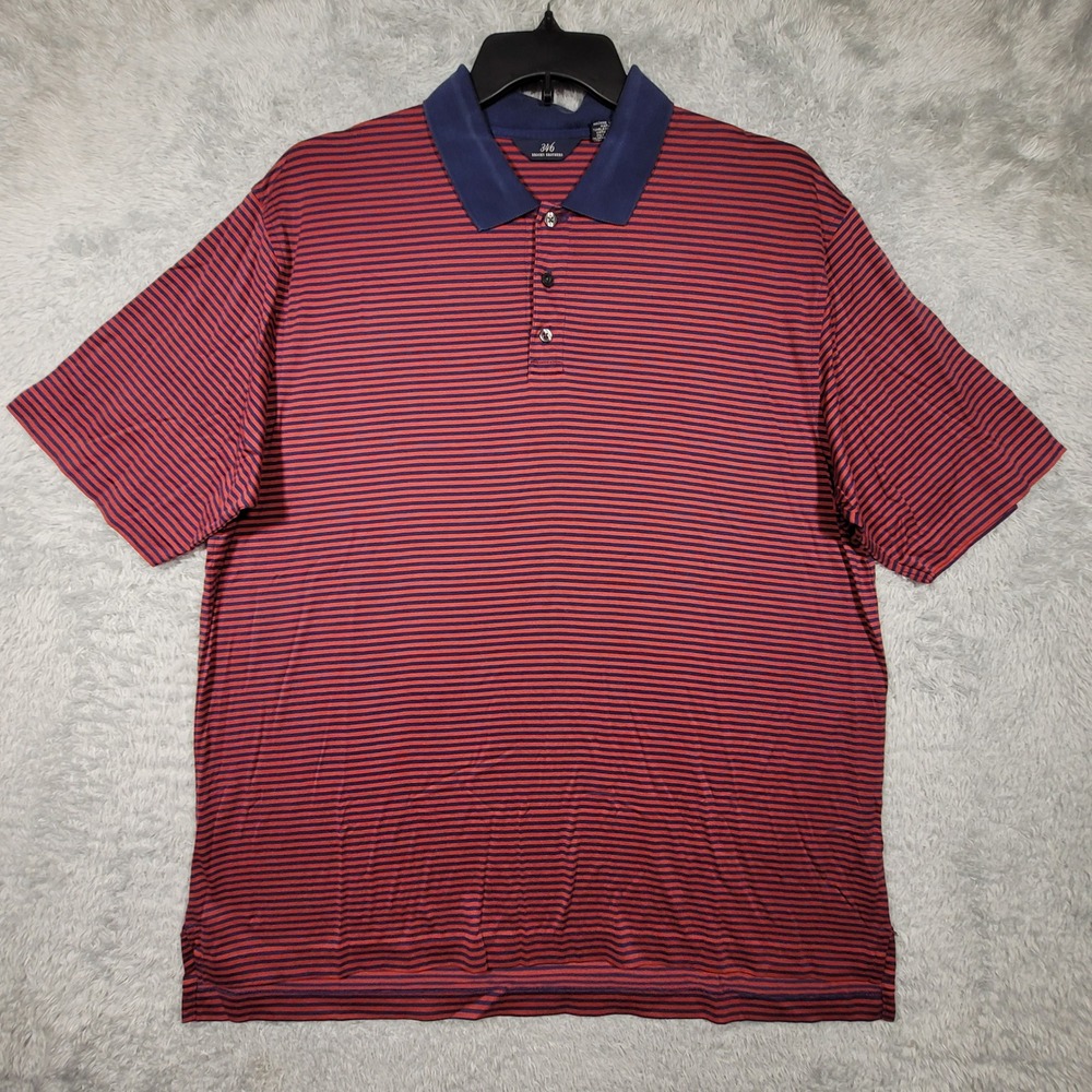Brooks Brothers 346 Mens Red Navy Stripe Golf Polo Shirt XL Cotton